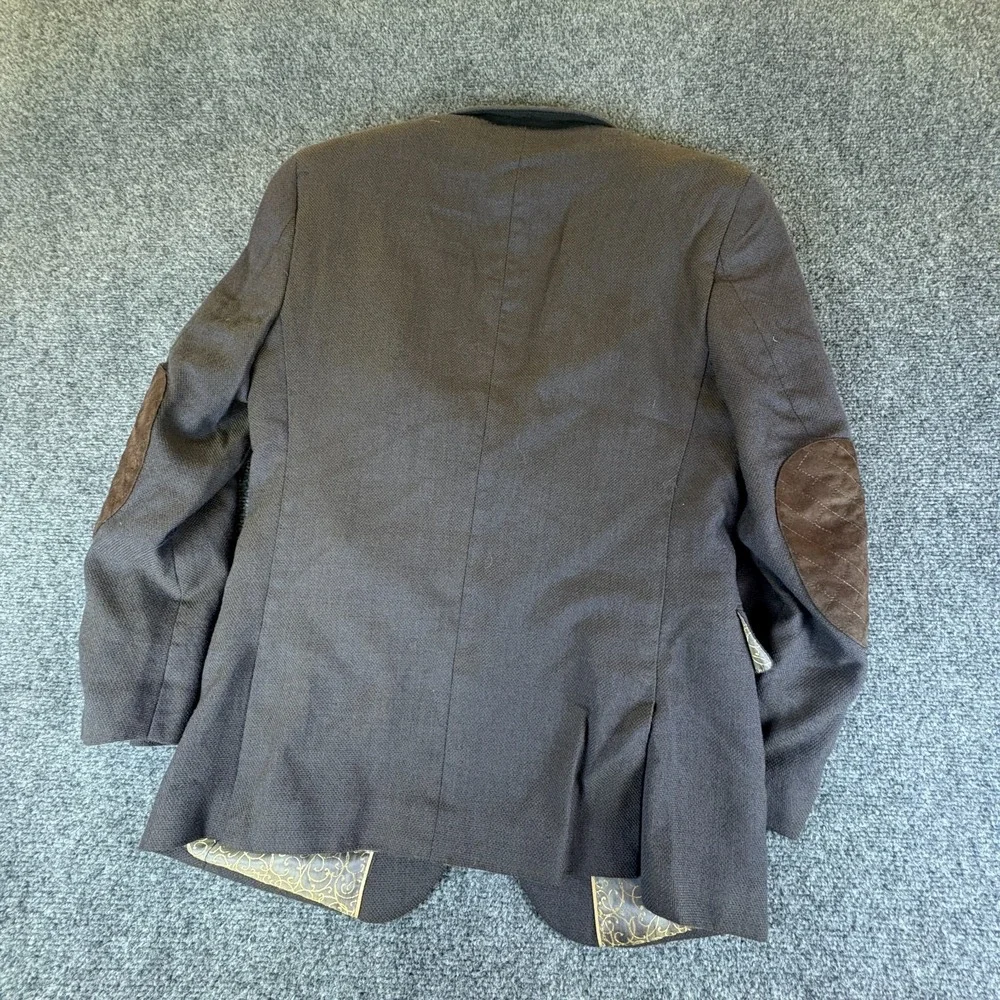 Cosani Blazer Jacket Mens 38S Brown Wool Elbow Patches Single Breasted Formal